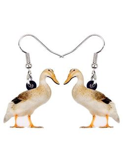 Patterned Acrylic Farm Animal Sweet White Duck Earrings for Women Girls Kids Charms Gift Jewelry