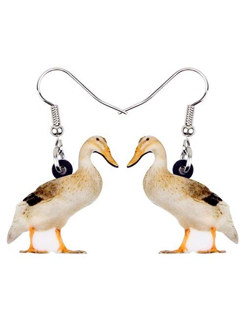 BONSNY Patterned Acrylic Farm Animal Sweet White Duck Earrings for Women Girls Kids Charms Gift Jewelry