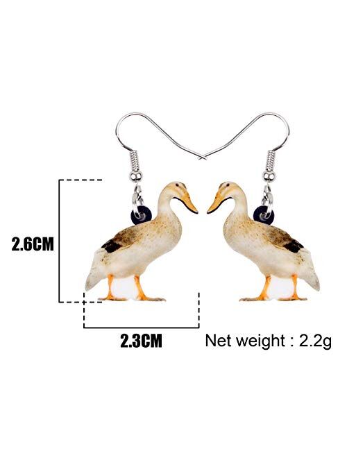 BONSNY Patterned Acrylic Farm Animal Sweet White Duck Earrings for Women Girls Kids Charms Gift Jewelry