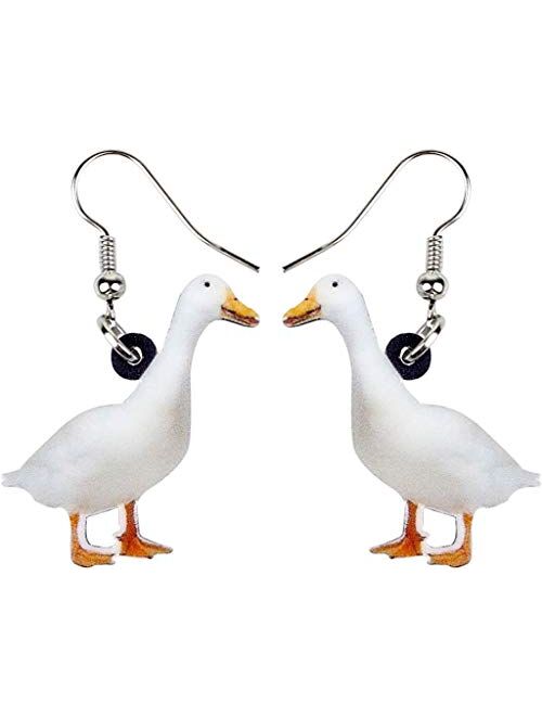 BONSNY Patterned Acrylic Farm Animal Sweet White Duck Earrings for Women Girls Kids Charms Gift Jewelry