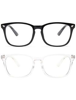 livho 2 Pack Blue Light Blocking Glasses, Computer Reading/Gaming/TV/Phones Glasses for Women Men,Anti Eyestrain & UV Glare (Light Black+Clear)
