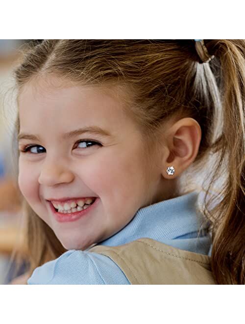 UHIBROS 6 Pairs Stainless Steel Stud Earrings Set Hypoallergenic Cubic Zirconia 18K White Gold 316L CZ Earrings