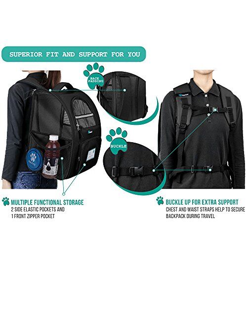 PetAmi Deluxe Pet Carrier Backpack for Small Cats and Dogs, Puppies | Ventilated Design, Two-Sided Entry, Safety Features and Cushion Back Support | for Travel, Hiking, O