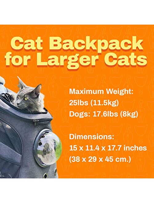 The Fat Cat Cat Backpack for Larger Cats - Premium Pet Carrier Bag for Travel and Hiking - Holds up to 25 lbs. of Cat - with Bubble Attachment, Side Pockets and Adjustabl