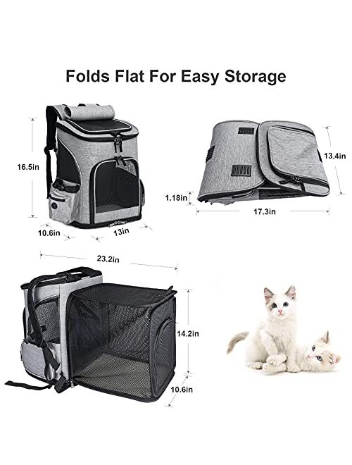 IREENUO Cat Backpack Carrier - Expandable Mesh Breathable Foldable Pet Travel Bags for Small Dogs Cats