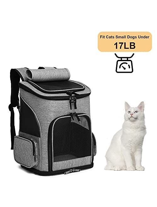 IREENUO Cat Backpack Carrier - Expandable Mesh Breathable Foldable Pet Travel Bags for Small Dogs Cats