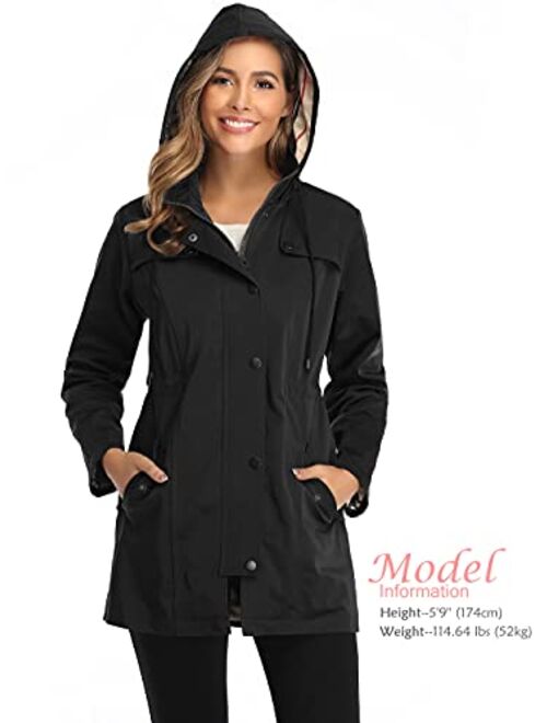 Women's Long Hooded Rain Jacket Outdoor Raincoat Windbreaker