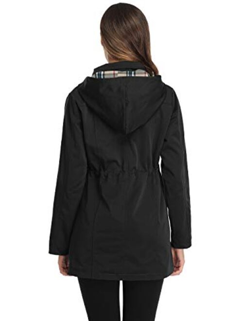 Women's Long Hooded Rain Jacket Outdoor Raincoat Windbreaker