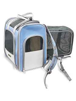 IDEE Expandable Pet Carrier backpack,Dog Backpack Carrier,Cat Backpack Carrier Mesh Breathable with transparent window,for small dog,cat,rabbit Hiking Biking Camping Trav