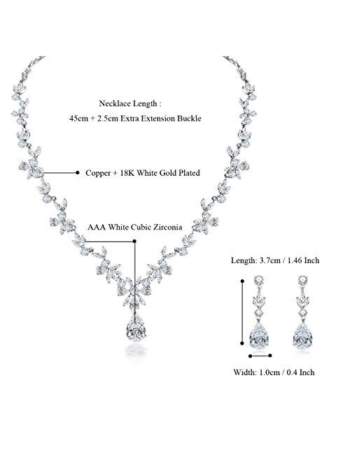 Hadskiss Jewelry Set for Women, Necklace Dangle Earrings Bracelet Set, White Gold Plated Jewelry Set with White AAA Cubic Zirconia, Allergy Free Wedding Party Jewelry for