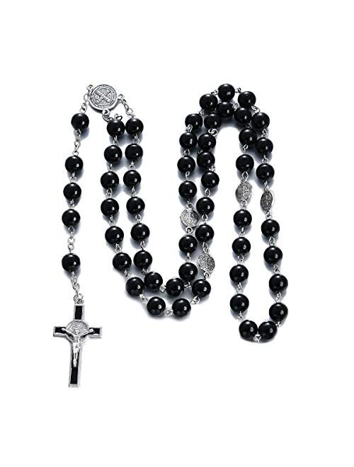 Rnivida Rosary Beads Necklace with Jesus Crucifix, Catholic Prayer Gifts