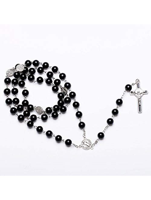 Rnivida Rosary Beads Necklace with Jesus Crucifix, Catholic Prayer Gifts