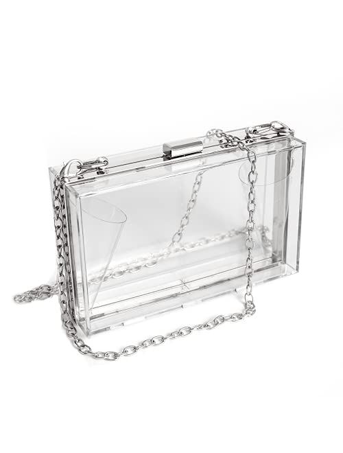 WJCD Women Clear Purse Acrylic Clear Clutch Bag, Shoulder Handbag With Removable Gold Chain Strap