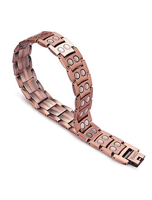 Feraco Men's Copper Magnetic Bracelet for Arthritis Pain Relief Elegant 99.99% Solid Copper Bracelets with Double-Row Strong Magnets