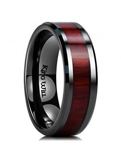 King Will Nature 7mm 8mm Wood Ceramic Ring Wedding Band Polished Finish Comfort Fit