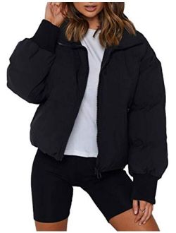 Uaneo Womens Casual Padded Full Zip Stand Collar Puffer Jackets