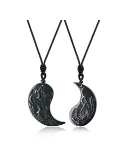COAI Obsidian Dragon and Phoenix Yin Yang Pendant Necklaces for Couples