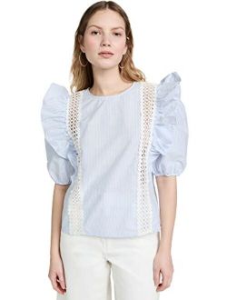 Women's Lace Inserted Puff Sleeves Top