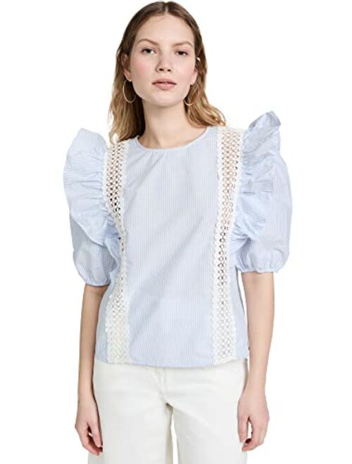 English Factory Women's Lace Inserted Puff Sleeves Top