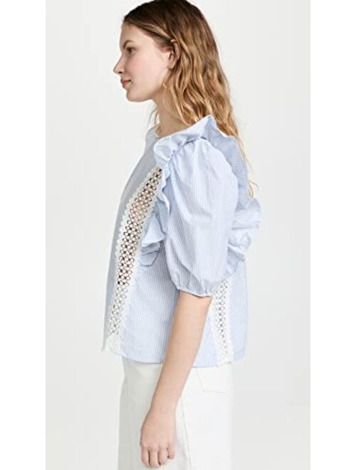 English Factory Women's Lace Inserted Puff Sleeves Top