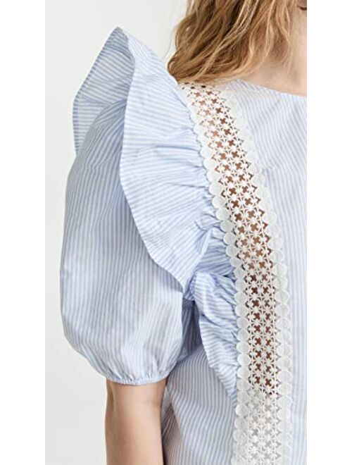 English Factory Women's Lace Inserted Puff Sleeves Top