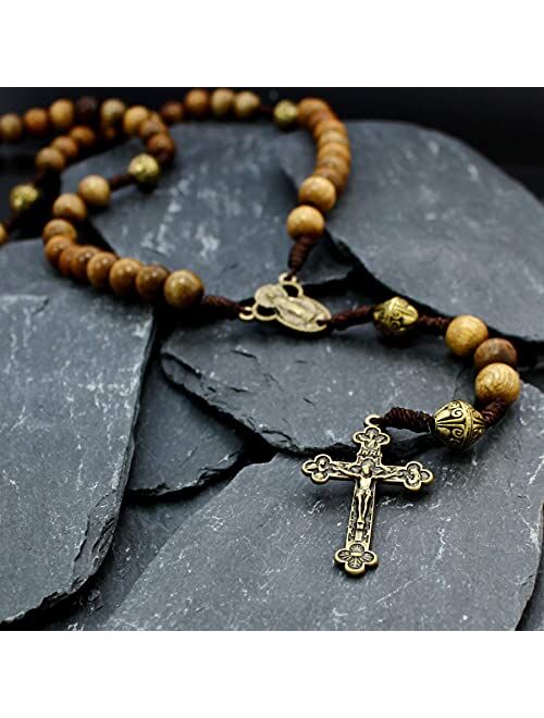 Alexander Castle Wooden Our Father Rosary Beads - Handmade wooden and metal rosaries with crucifix in a rosary pouch. These rosaries make a great Catholic or Christian gi