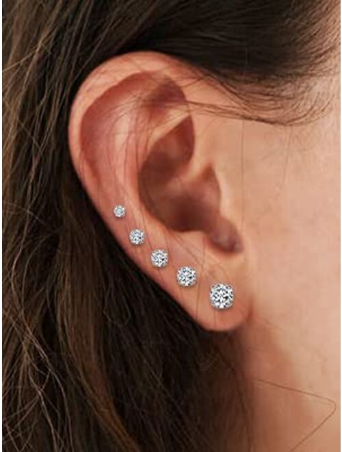 Top Plaza Hypoallergenic Stainless Steel Stud Earrings Round Cubic Zirconia CZ Earring Set for Women Men 3mm-8mm