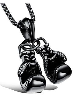 Hamoery Men Punk Stainless Steel Boxing Gloves Chain Pendant Necklace