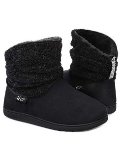 Longbay Women's Warm Chenille Knit Bootie Slippers Memory Foam Comfy Suede Fluffy Faux Fur Memory Foam Boots House Shoes