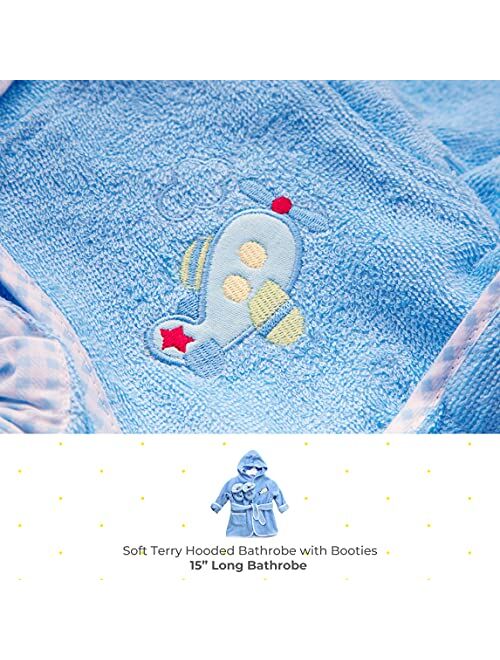 Spasilk Hooded Terry Bathrobe with Booties, Blue Plane, One Size