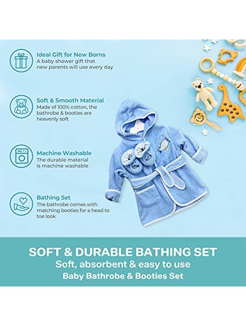 Spasilk Hooded Terry Bathrobe with Booties, Blue Plane, One Size