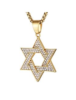 Magen Star of David Pendant Necklace Women Men Chain Silver Stainless Steel Israel Necklace