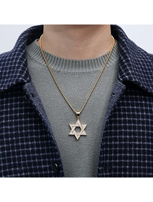 HZMAN Magen Star of David Pendant Necklace Women Men Chain Silver Stainless Steel Israel Necklace