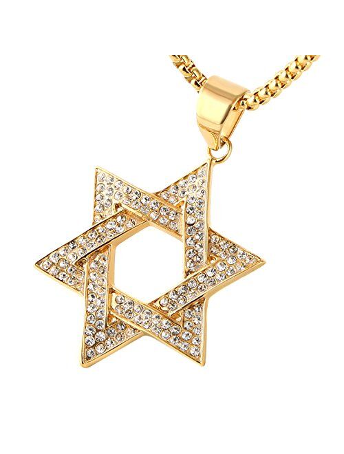 HZMAN Magen Star of David Pendant Necklace Women Men Chain Silver Stainless Steel Israel Necklace