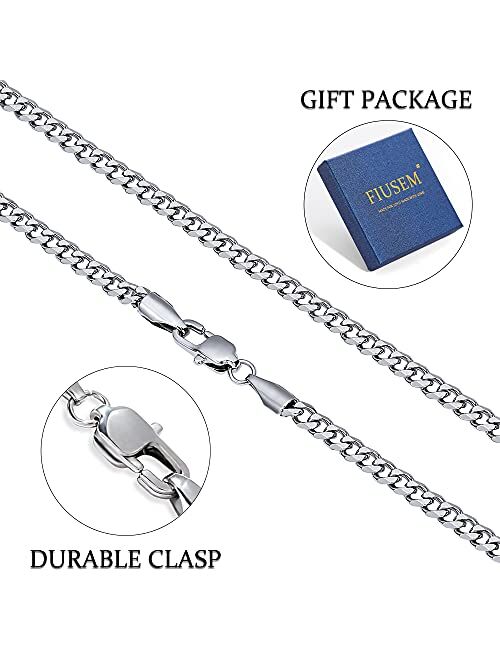Fiusem 3.5mm Silver Chain for Men, Diamond Cut Stainless Steel Cuban Chain Necklace for Men Women, Mens Chain 16, 18, 20, 22, 24, 26, 28 Inch
