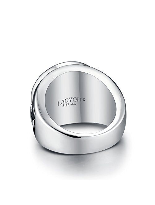 Laoyou Men's St Benedict Ring Stainless Steel Solid Heavy Rings Catholic Roman Cross Protection Christmas
