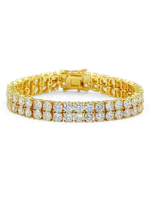 JINAO 2 Rows AAA Cubic Zirconia Iced Out Tennis Bling Lab Simulated Diamond Bracelet