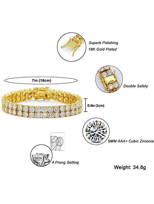 JINAO 2 Rows AAA Cubic Zirconia Iced Out Tennis Bling Lab Simulated Diamond Bracelet