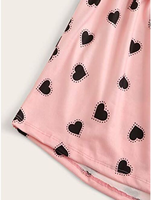 SweatyRocks Women's Sleepwear Set Heart Print Cami Top and Elastic Waist Short Pajama Set