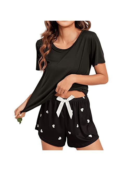 SweatyRocks Women's Plaid Pajama Set Short Sleeve Tee and Tartan Shorts Sleepwear