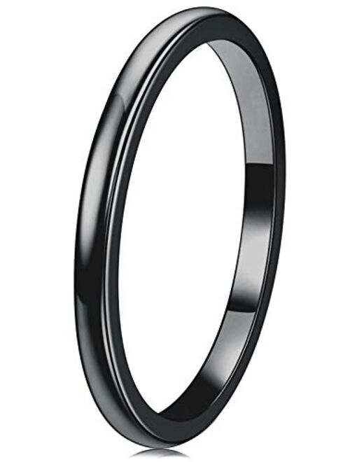 THREE KEYS JEWELRY 2mm 4mm 6mm 8mm Tungsten Wedding Ring for Women Mens Plated Black Polished Band