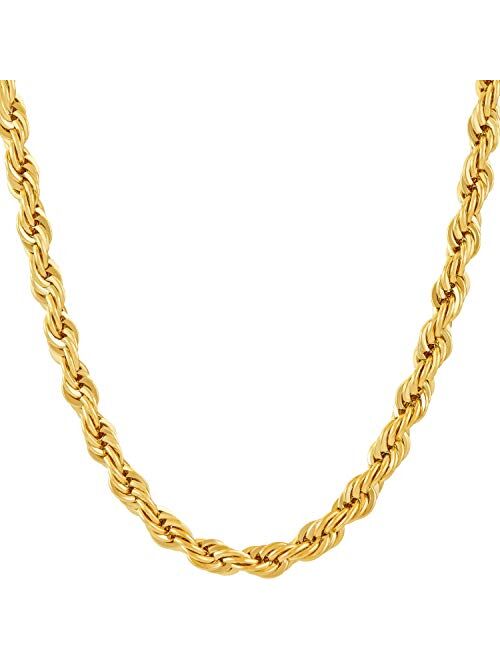 LIFETIME JEWELRY 6mm Rope Chain Necklace for Men and Women 24k Real Gold Plated