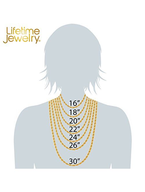 LIFETIME JEWELRY 6mm Rope Chain Necklace for Men and Women 24k Real Gold Plated