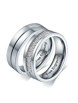 Aeici His &Hers I Love You Matching Rings Endless Love Stainless Steel Ladies Ring for Women Men Inlaid 9 CZ