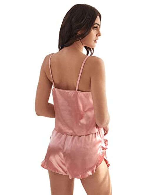 SweatyRocks Women's Floral Print Cami Top and Shorts Satin Pajama Set Sleepwear