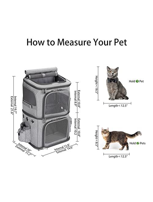HOVONO Double-Compartment Pet Carrier Backpack for Small Cats and Dogs, Cat Travel Carrier for 2 Cats, Perfect for Traveling/Hiking /Camping