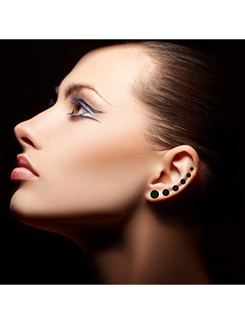 KWUNCCI Black Round Stud Earrings Set Stainless Steel Matte Black Ear Studs for Men Women 6 Pairs 3mm-8mm
