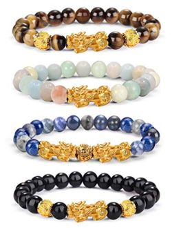 EIELO Feng Shui Pixiu Good Luck Bracelets for Men Women Natural Gemstone Healing Energy Obsidian Pi Yao Dragon Charm Beaded Bracelet Attach Wealth Money Jewelry