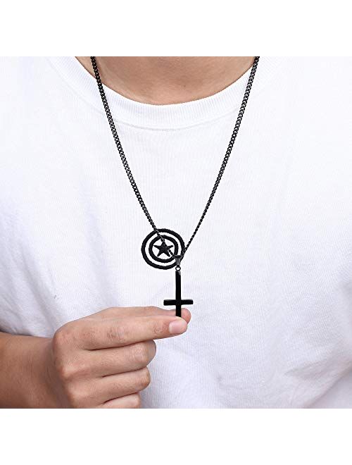 Besteel Jewelry Stainless Steel Inverted Cross Necklace for Women Men 24 Inch Chain 3 Color Available