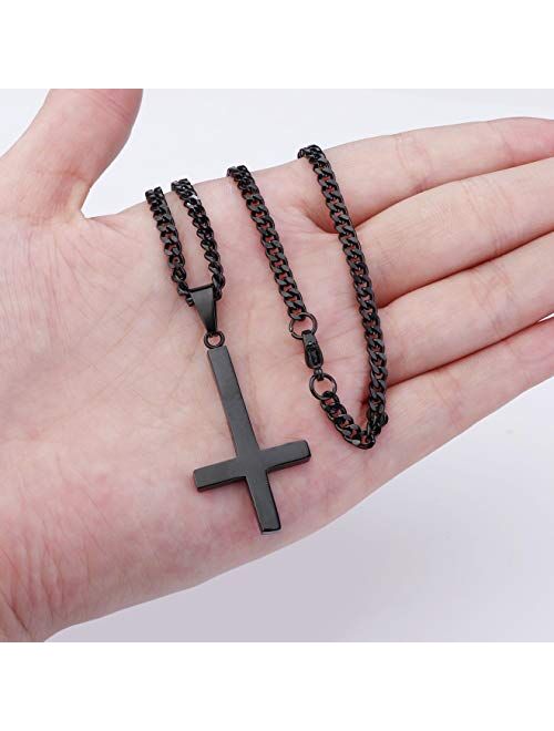 Besteel Jewelry Stainless Steel Inverted Cross Necklace for Women Men 24 Inch Chain 3 Color Available